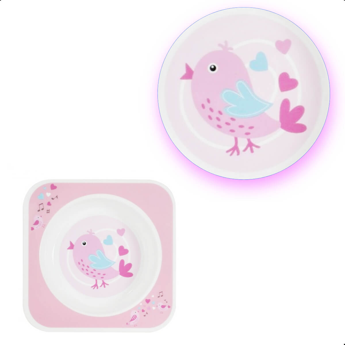 Prato Bowl Quadrado Prático e Resistente Pássaro Rosa KaBaby - 1121R