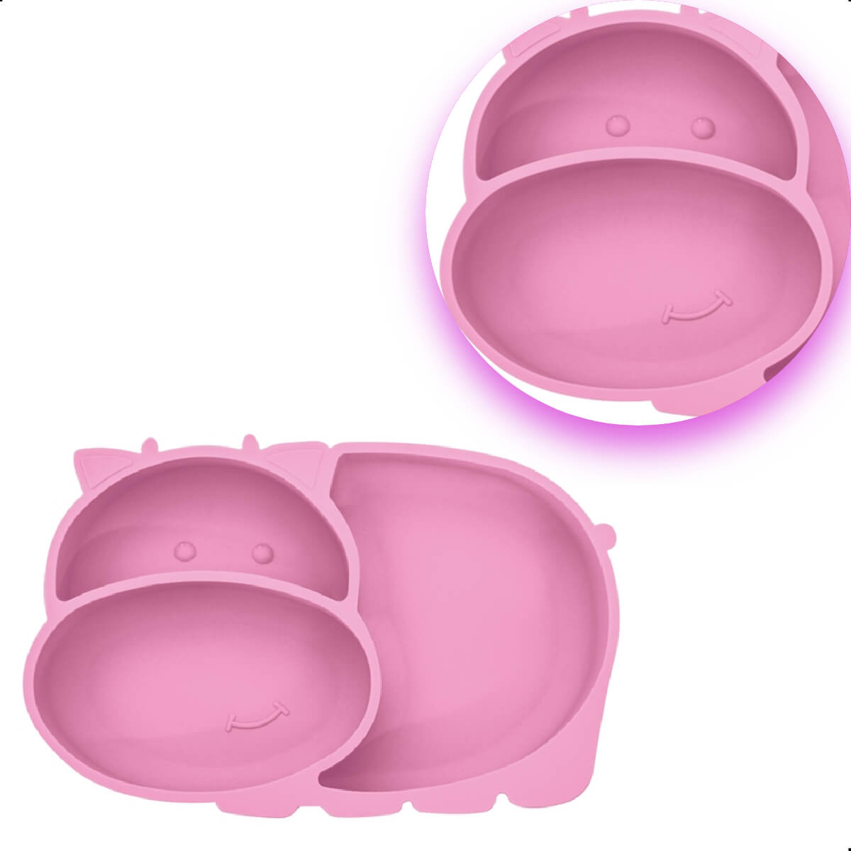 Prato Infantil Com Ventosa de Silicone Resistente e Maleável Com divisórias KaBaby Rosa - 1132R