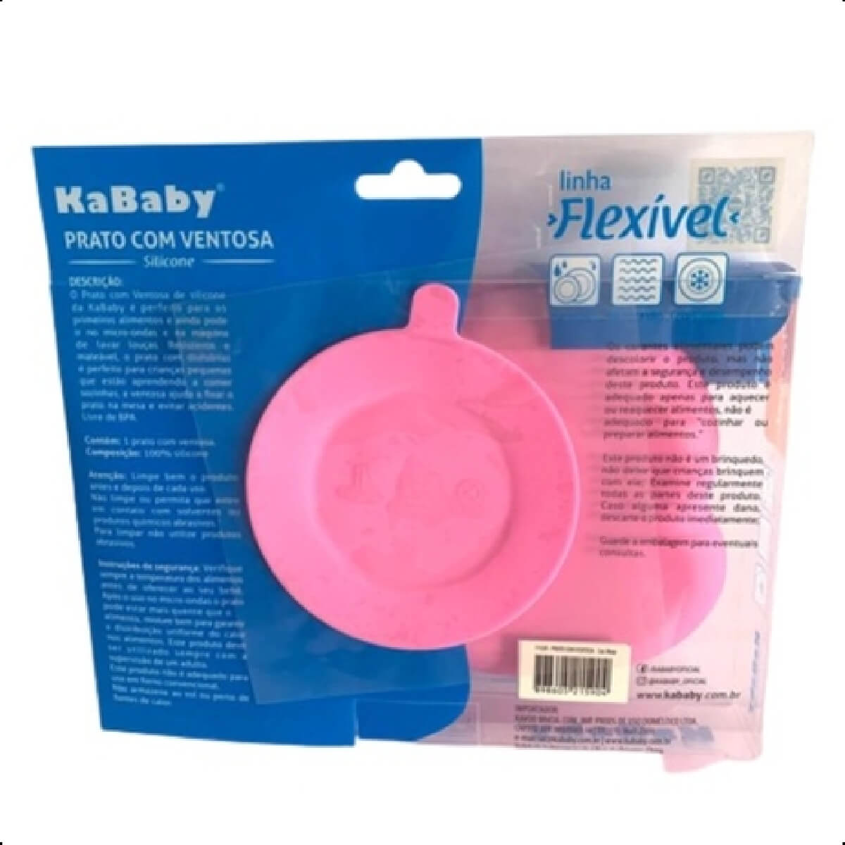 Prato Infantil Com Ventosa de Silicone Resistente e Maleável Com divisórias KaBaby Rosa - 1132R