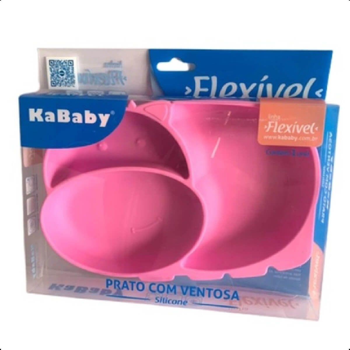 Prato Infantil Com Ventosa de Silicone Resistente e Maleável Com divisórias KaBaby Rosa - 1132R