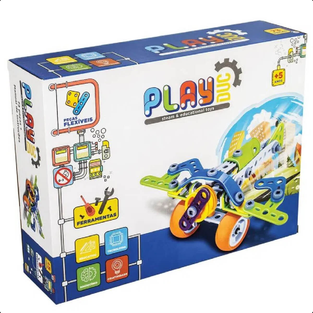 Brinquedo Super Avião de Montar 73 Peças Coloridas +3 Anos de Idade PlayDuc Kababy - PB50113