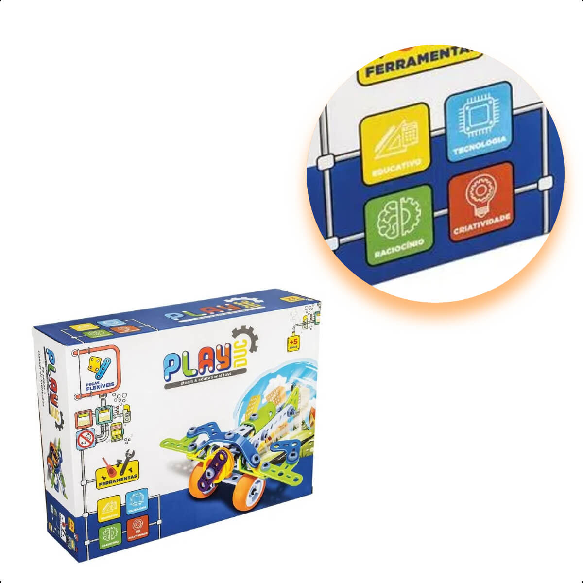 Brinquedo Super Avião de Montar 73 Peças Coloridas +3 Anos de Idade PlayDuc Kababy - PB50113