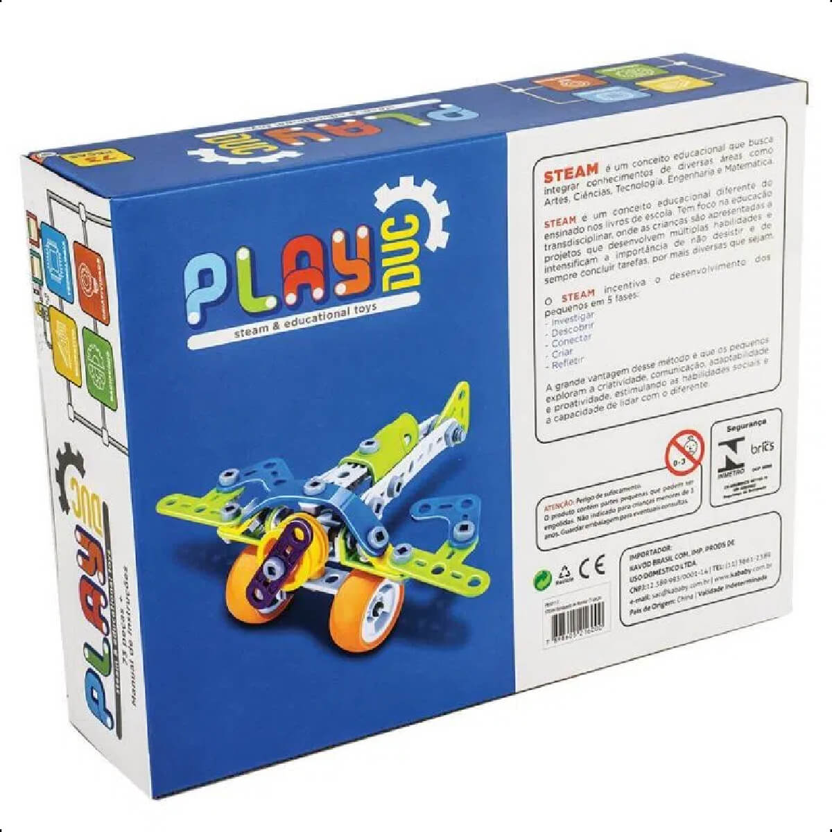 Brinquedo Super Avião de Montar 73 Peças Coloridas +3 Anos de Idade PlayDuc Kababy - PB50113