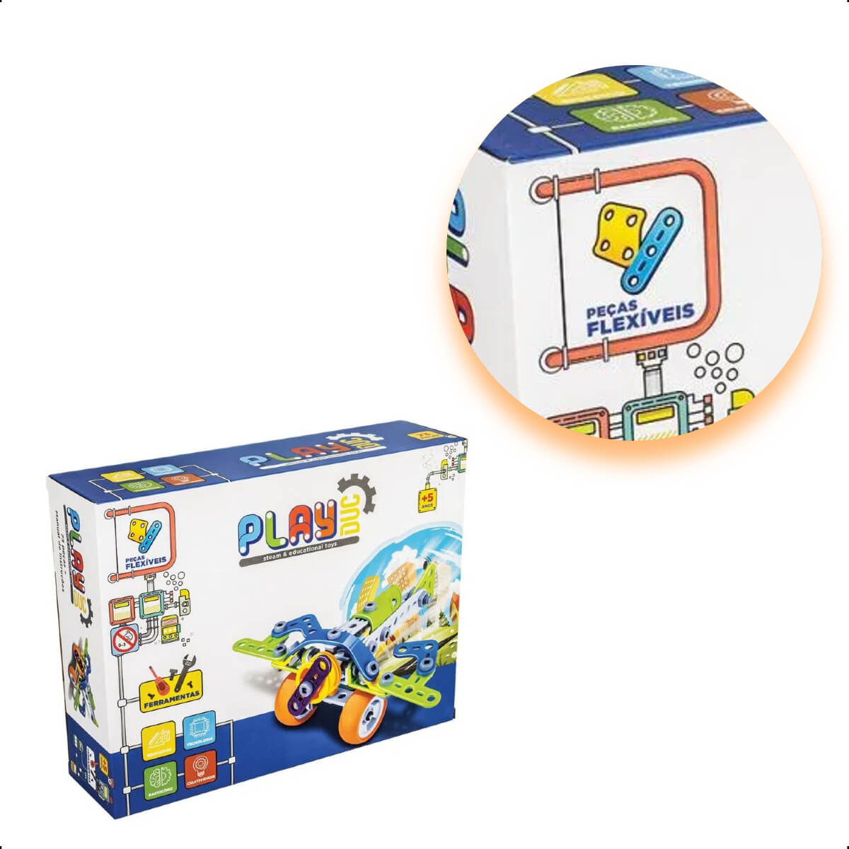 Brinquedo Super Avião de Montar 73 Peças Coloridas +3 Anos de Idade PlayDuc Kababy - PB50113