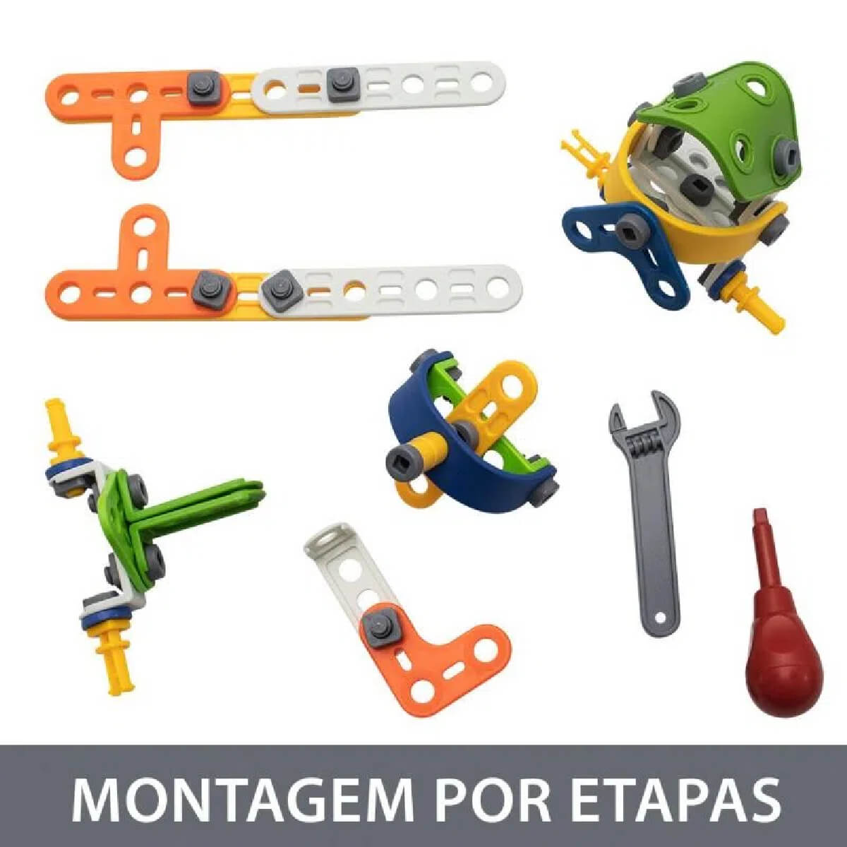 Brinquedo Super Guindaste de Montar Steam 98 Peças Coloridas PlayDuc Kababy - PB50112
