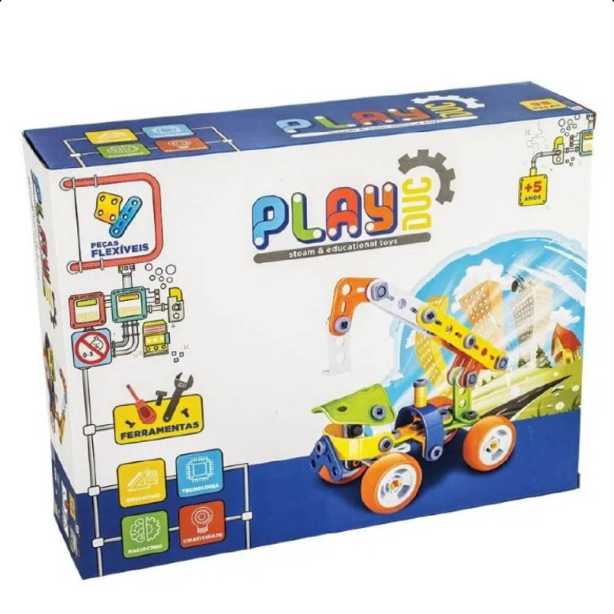 Brinquedo Super Guindaste de Montar Steam 98 Peças Coloridas PlayDuc Kababy - PB50112