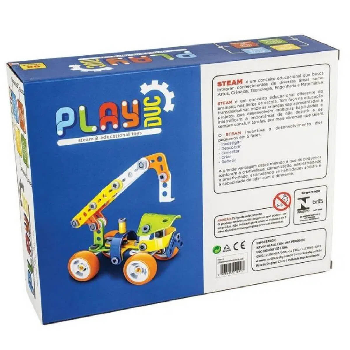 Brinquedo Super Guindaste de Montar Steam 98 Peças Coloridas PlayDuc Kababy - PB50112