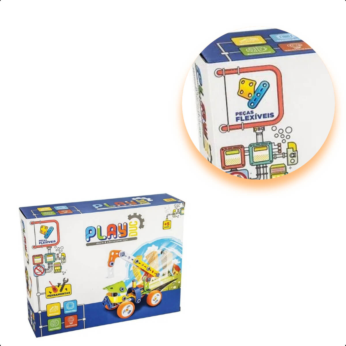 Brinquedo Super Guindaste de Montar Steam 98 Peças Coloridas PlayDuc Kababy - PB50112