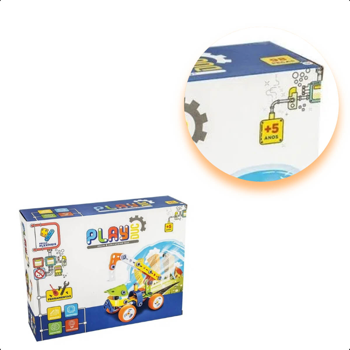 Brinquedo Super Guindaste de Montar Steam 98 Peças Coloridas PlayDuc Kababy - PB50112