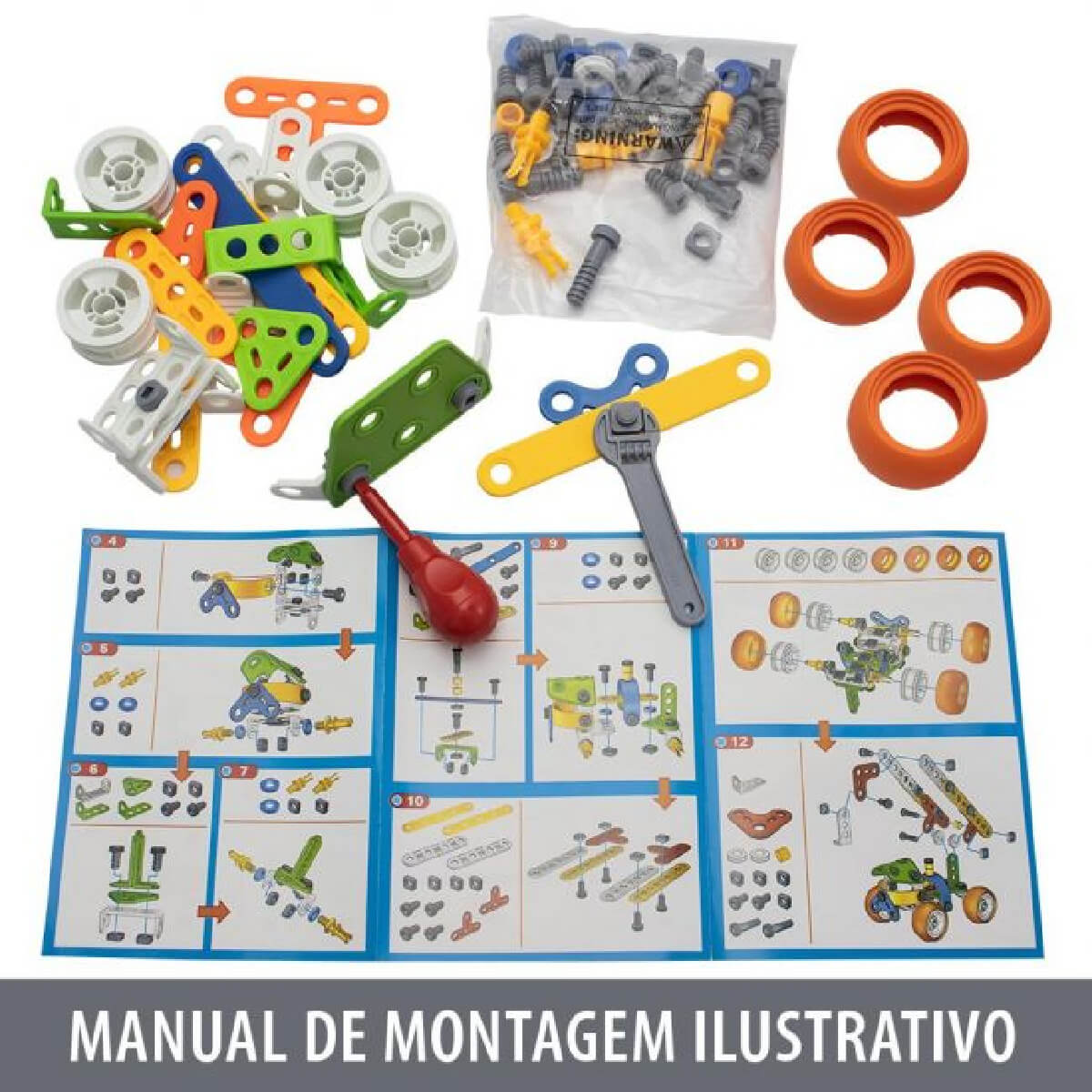 Brinquedo Super Guindaste de Montar Steam 98 Peças Coloridas PlayDuc Kababy - PB50112