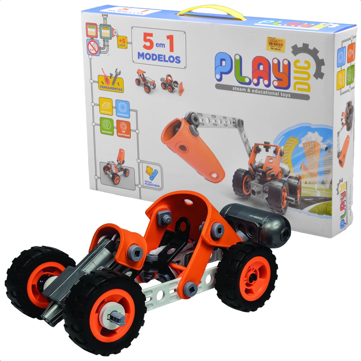 Brinquedo de Montar Super Trucks Elétrico 5 em 1 Com 84 Peças Coloridas PlayDuc Kababy - PB50151