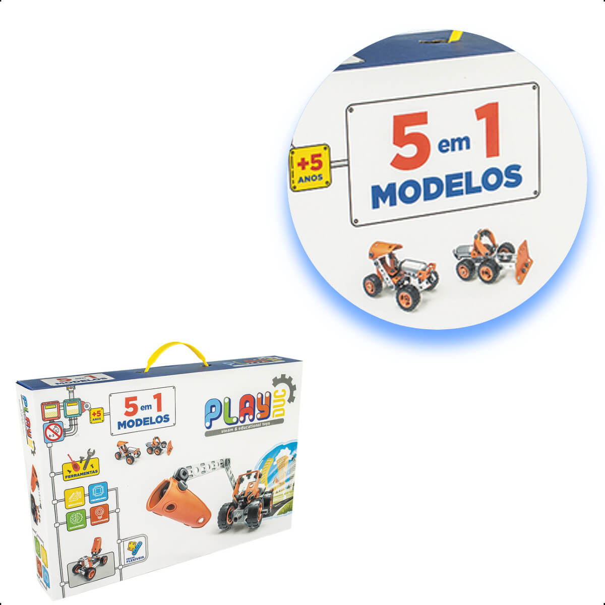 Brinquedo de Montar Super Trucks Elétrico 5 em 1 Com 84 Peças Coloridas PlayDuc Kababy - PB50151