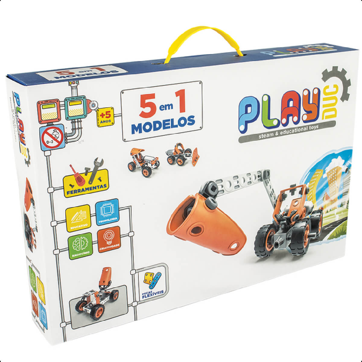 Brinquedo de Montar Super Trucks Elétrico 5 em 1 Com 84 Peças Coloridas PlayDuc Kababy - PB50151