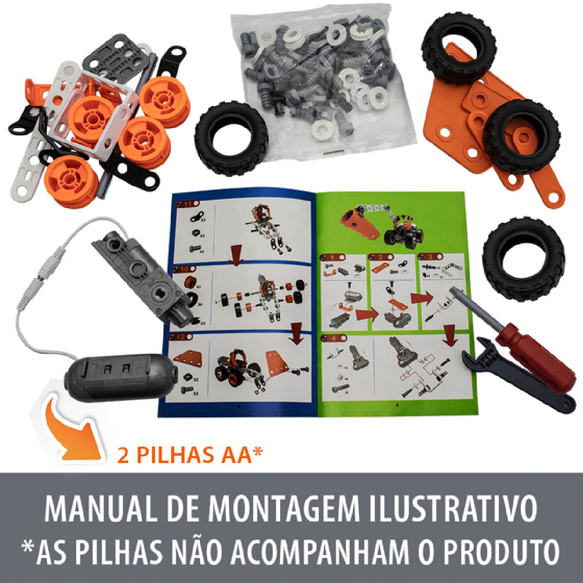 Brinquedo de Montar Super Trucks Elétrico 5 em 1 Com 84 Peças Coloridas PlayDuc Kababy - PB50151