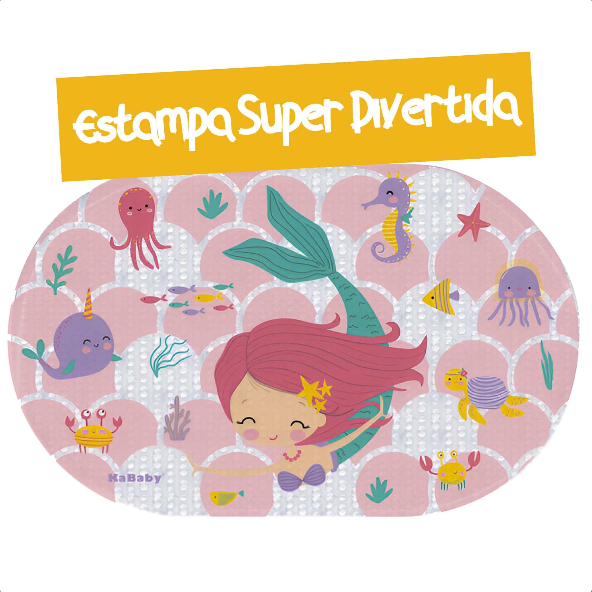 Tapete para Banheiro Antiderrapante Infantil Banho Sereia Rosa KaBaby - 22120F