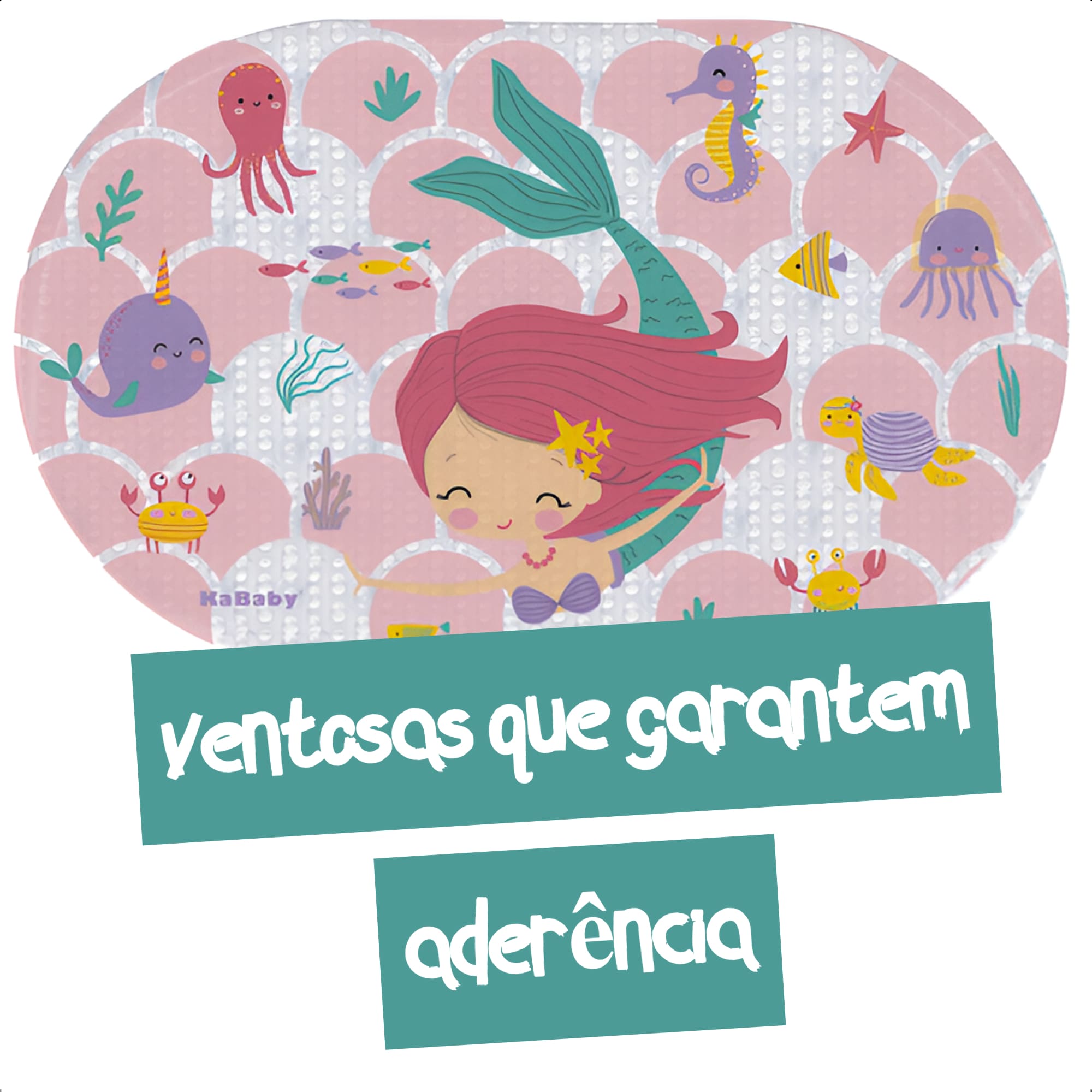 Tapete para Banheiro Antiderrapante Infantil Banho Sereia Rosa KaBaby - 22120F