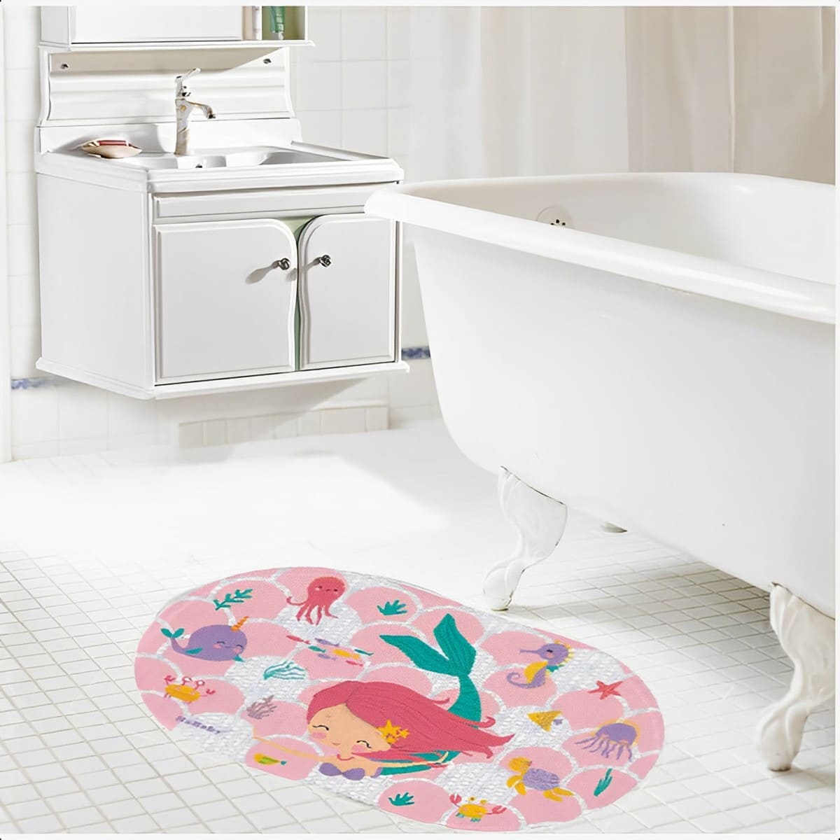 Tapete para Banheiro Antiderrapante Infantil Banho Sereia Rosa KaBaby - 22120F