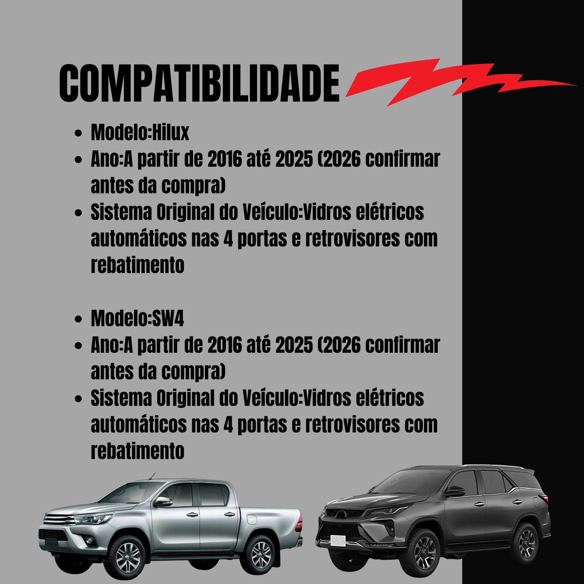 Módulo Subida de Vidro + Rebatimento de Retrovisor compatível c/ Hilux e SW4 2016 em diante Tury - PARK4.21DZ