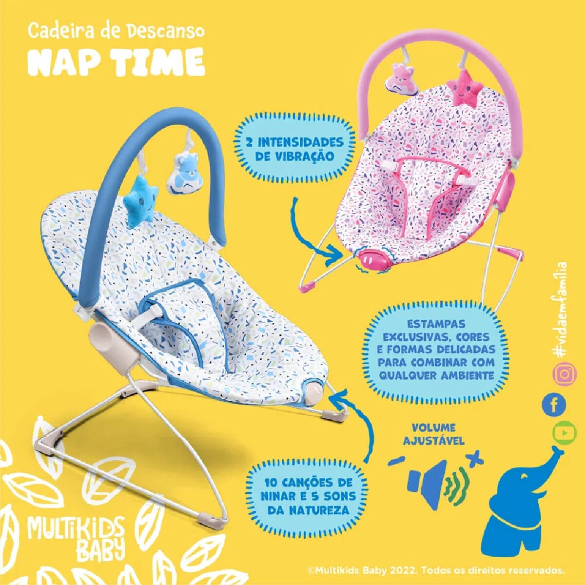 Cadeira de Descanso Para Bebê 0-11kg C/ Cinto de Segurança Multikids Baby BB218