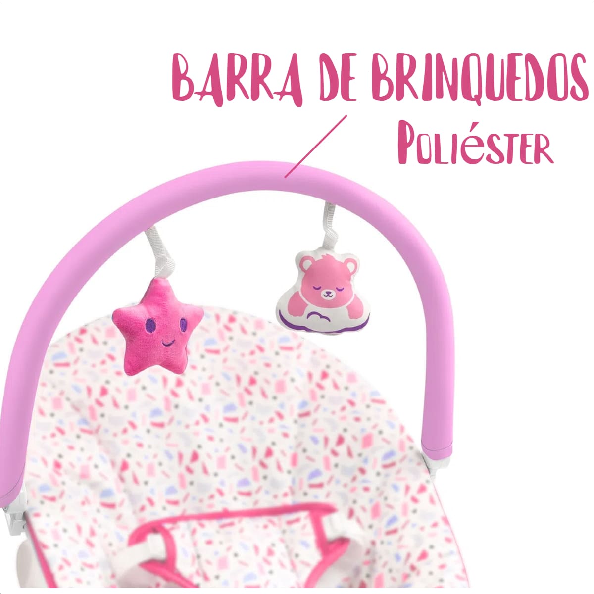 Cadeira de Descanso Para bebê 0-11kgs Rosa Com Acessórios Interativos Multikids Baby BB291