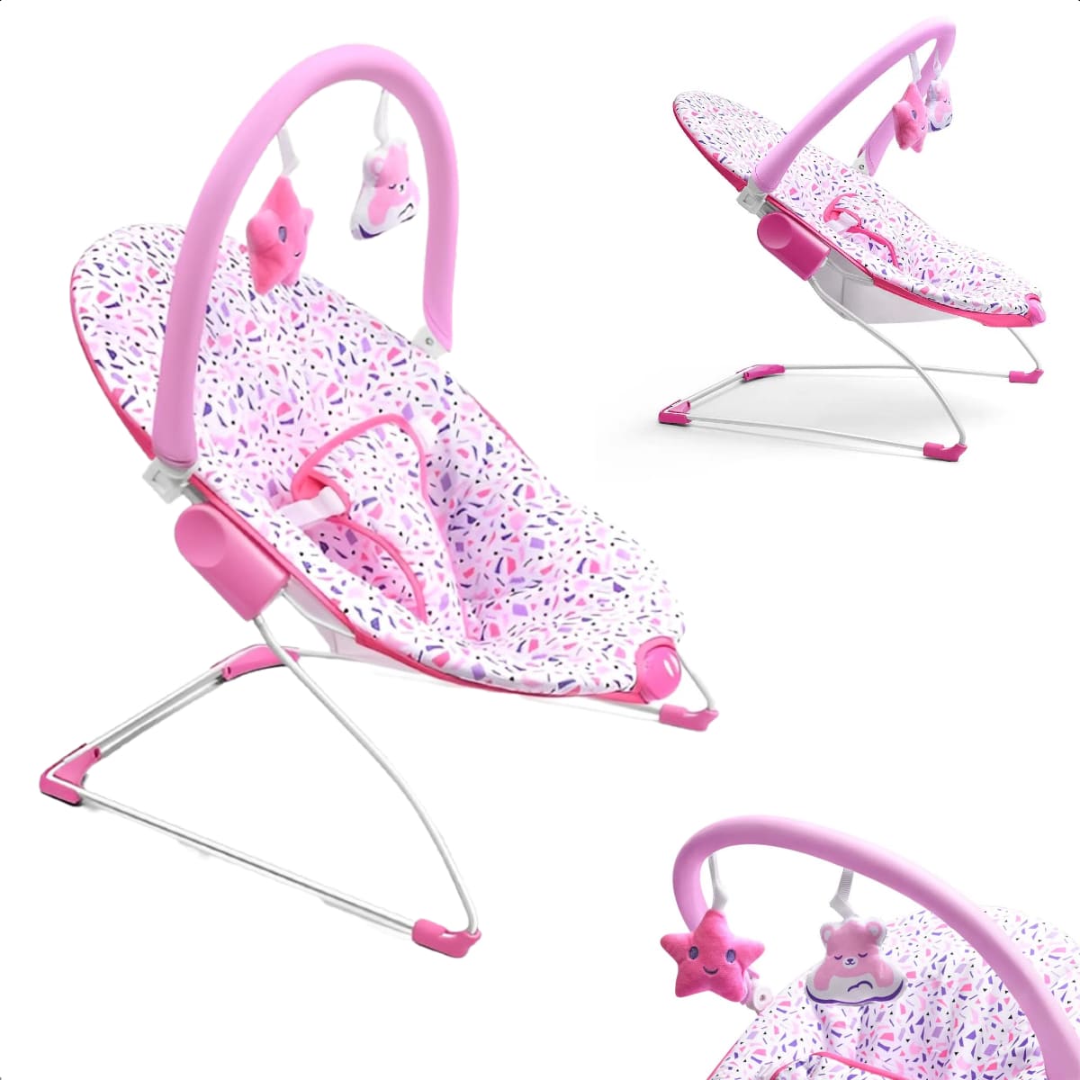 Cadeira de Descanso Para bebê 0-11kgs Rosa Com Acessórios Interativos Multikids Baby BB291