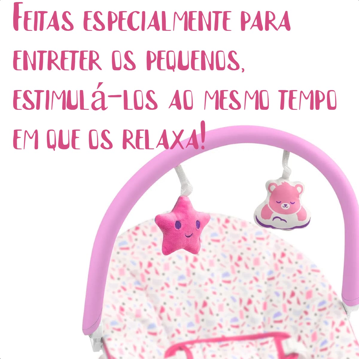 Cadeira de Descanso Para bebê 0-11kgs Rosa Com Acessórios Interativos Multikids Baby BB291