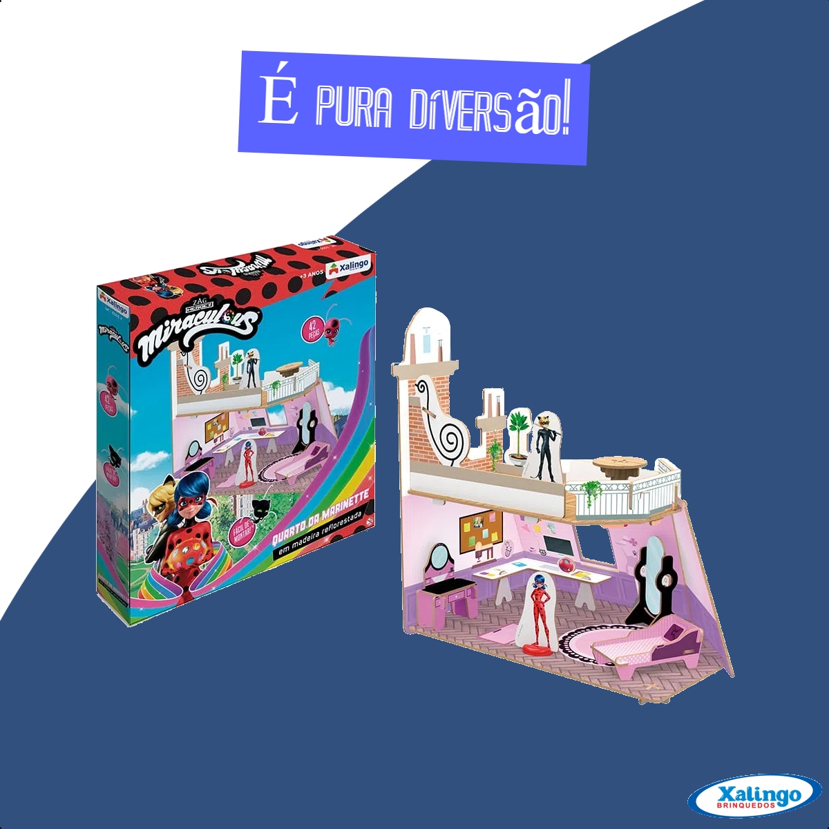 Playset Quebra-cabeça 3D Quarto da Marinette Miraculous Ladybug 42 Peças +3 anos Xalingo - 55054