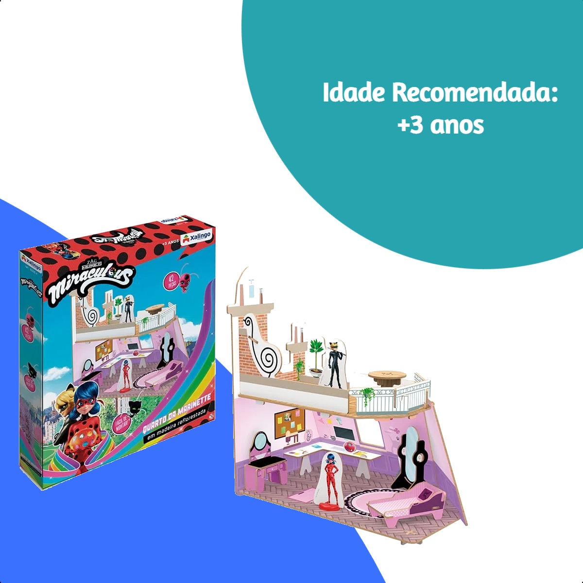 Playset Quebra-cabeça 3D Quarto da Marinette Miraculous Ladybug 42 Peças +3 anos Xalingo - 55054