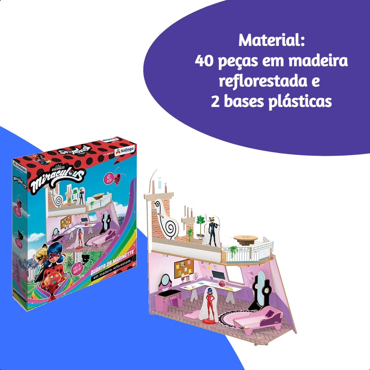 Playset Quebra-cabeça 3D Quarto da Marinette Miraculous Ladybug 42 Peças +3 anos Xalingo - 55054