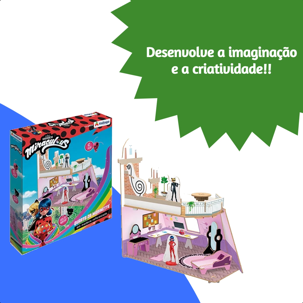Playset Quebra-cabeça 3D Quarto da Marinette Miraculous Ladybug 42 Peças +3 anos Xalingo - 55054