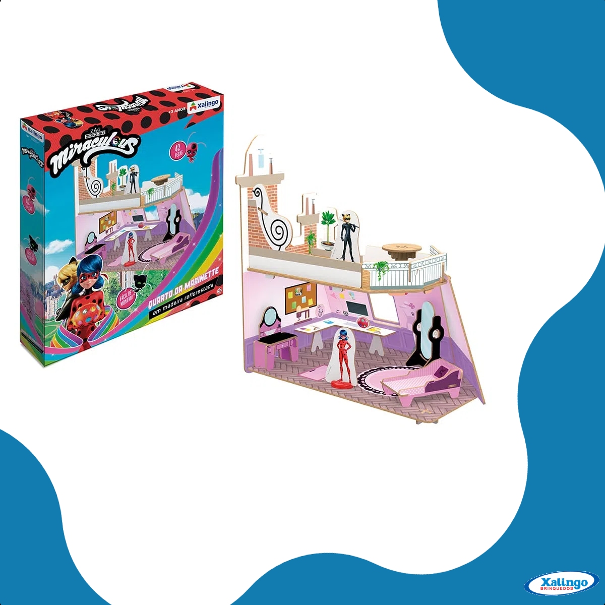 Playset Quebra-cabeça 3D Quarto da Marinette Miraculous Ladybug 42 Peças +3 anos Xalingo - 55054