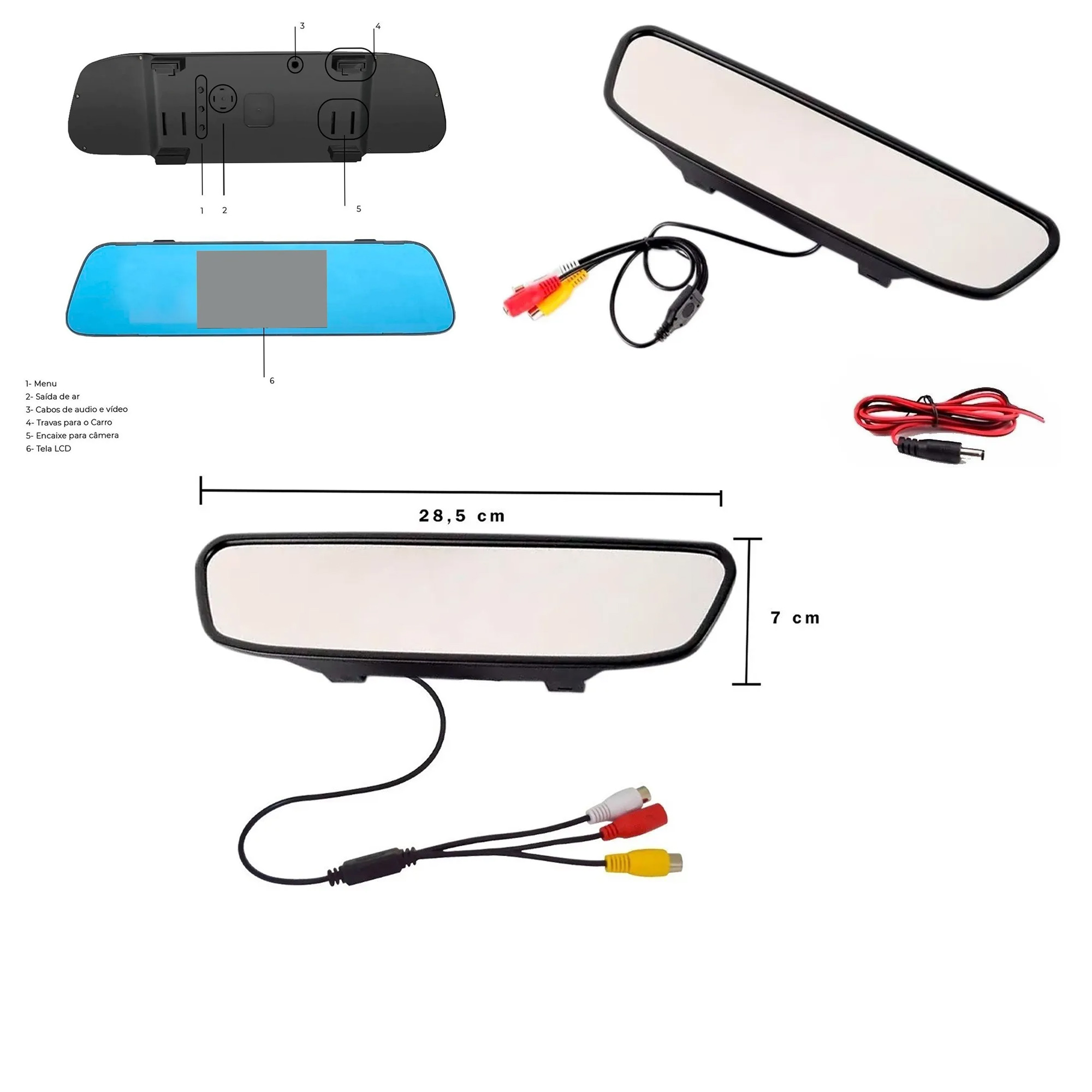 Retrovisor com Tela / Entrada 2 RCA de Vídeo RS350BR MI Roadstar
