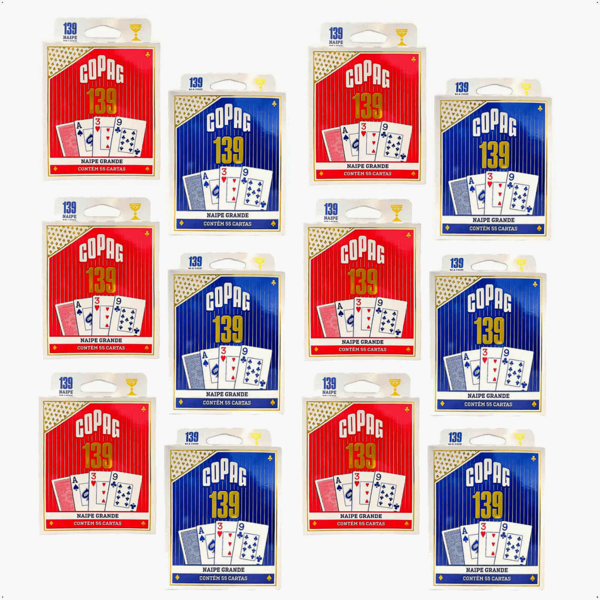 Caixa com 12 unidades Jogo De Cartas Baralho 139 Naipe Grande Azul/vermelho 98482