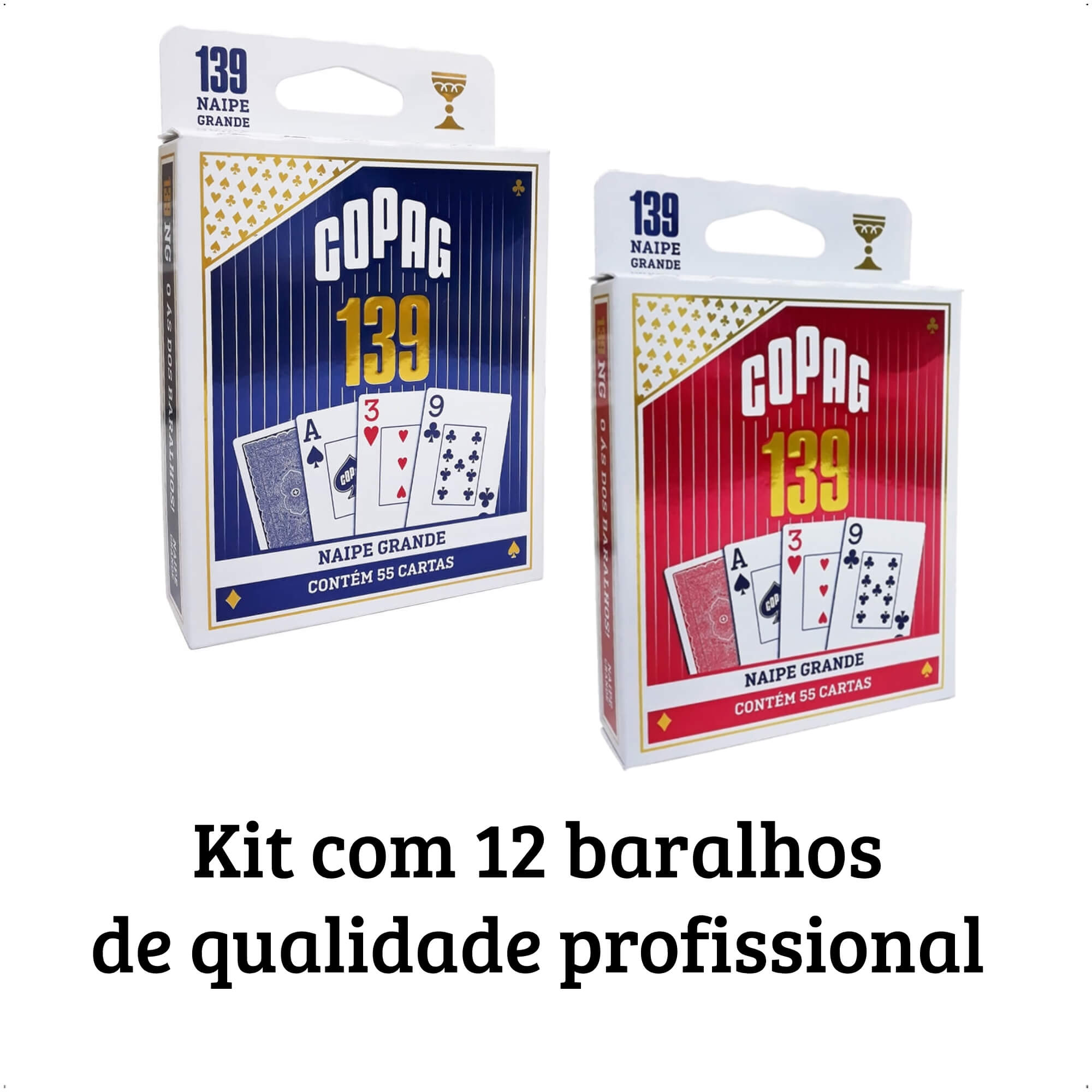 Caixa com 12 unidades Jogo De Cartas Baralho 139 Naipe Grande Azul/vermelho 98482