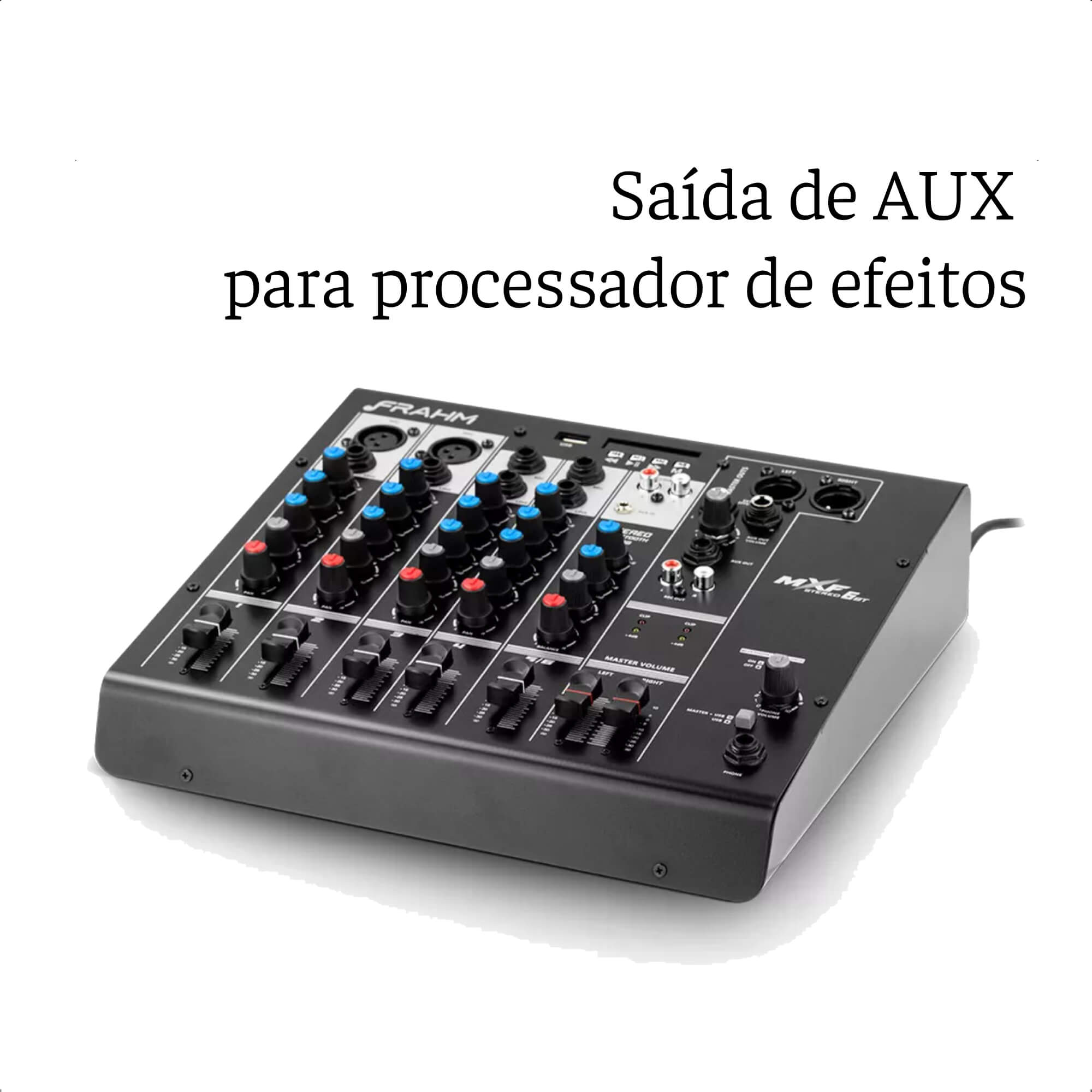 Mesa de Som Mixer Frahm 6 Canais Bluetooth, XLR, P10, RCA e P2 Função DJ Rec Out Mxf6 Bt - 31592