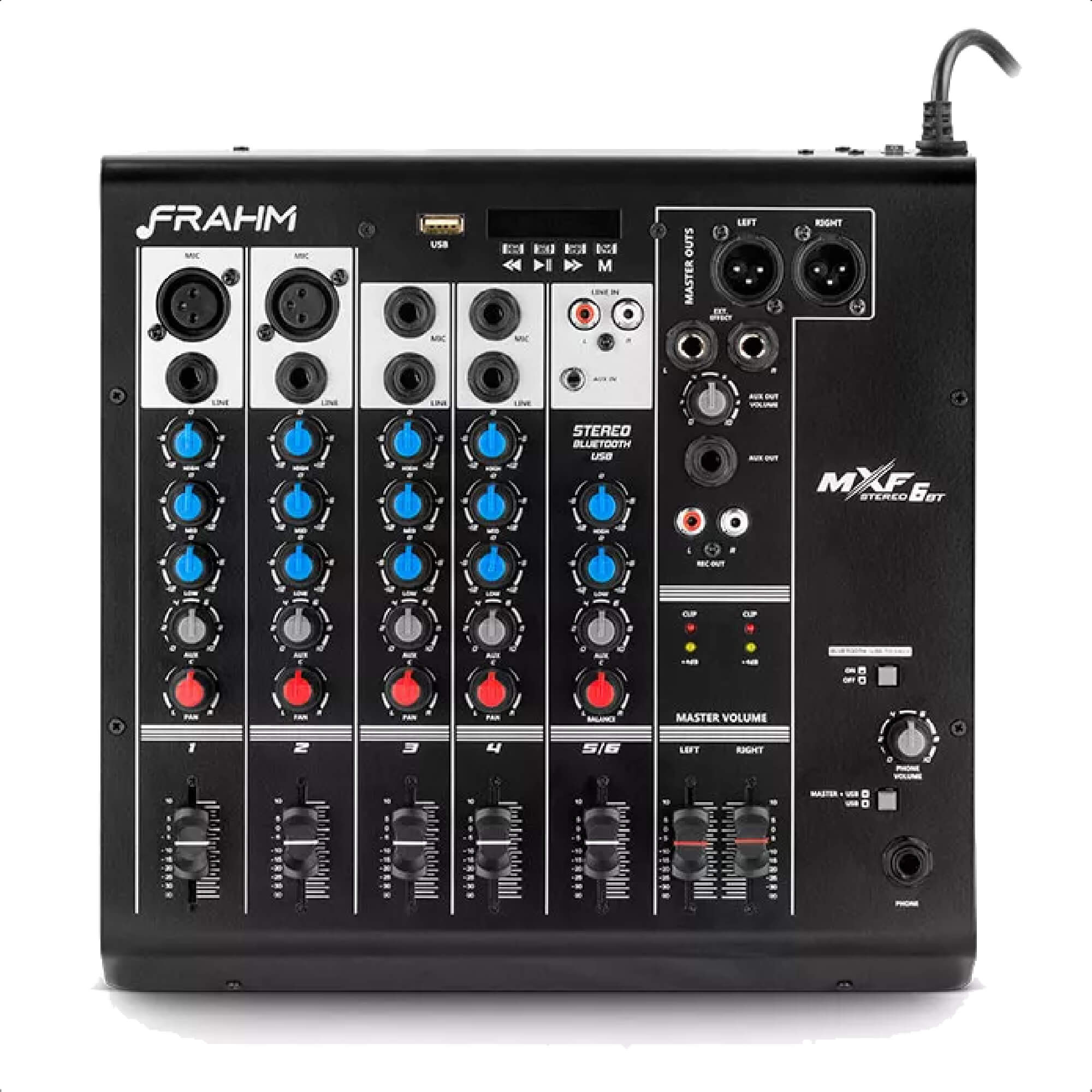 Mesa de Som Mixer Frahm 6 Canais Bluetooth, XLR, P10, RCA e P2 Função DJ Rec Out Mxf6 Bt - 31592