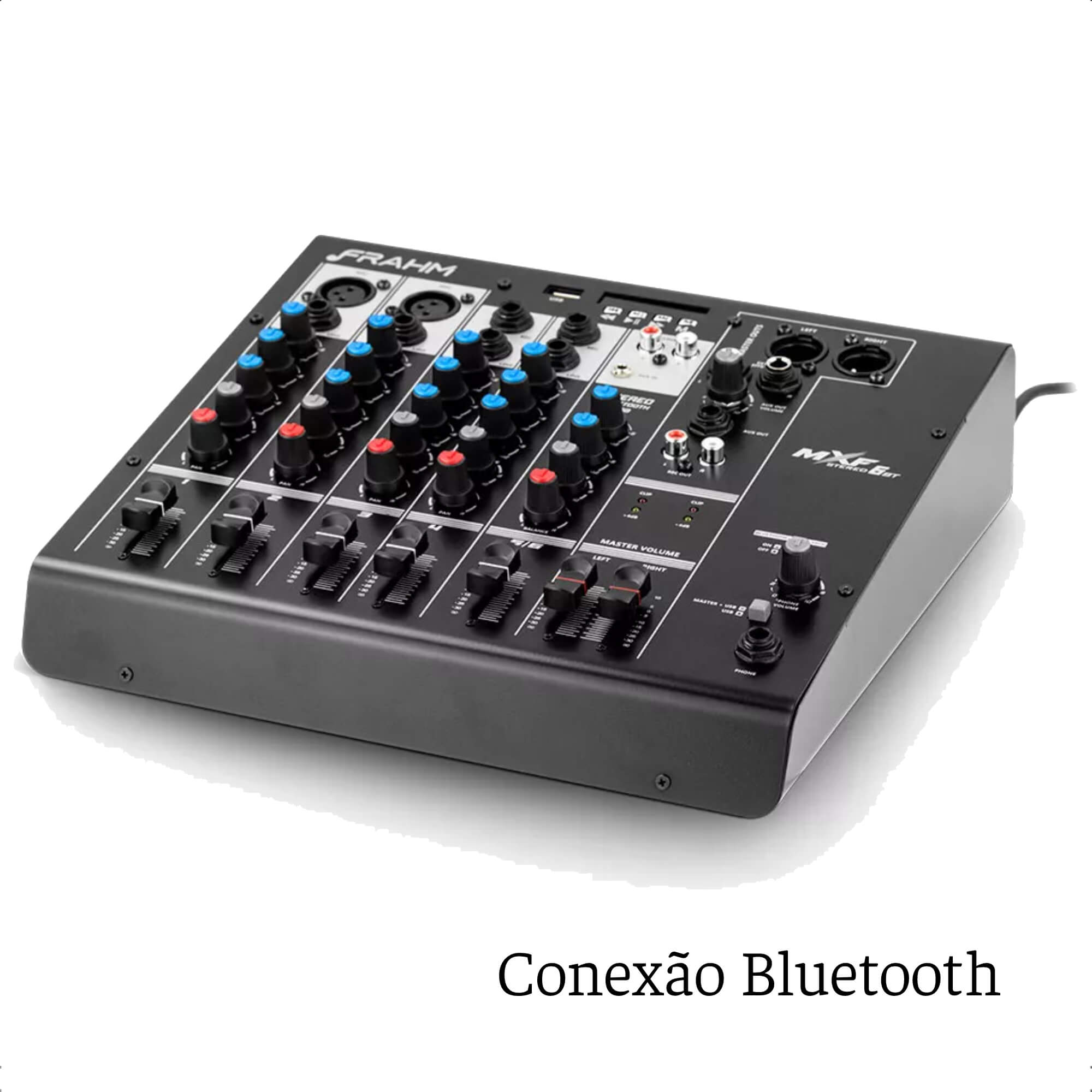 Mesa de Som Mixer Frahm 6 Canais Bluetooth, XLR, P10, RCA e P2 Função DJ Rec Out Mxf6 Bt - 31592