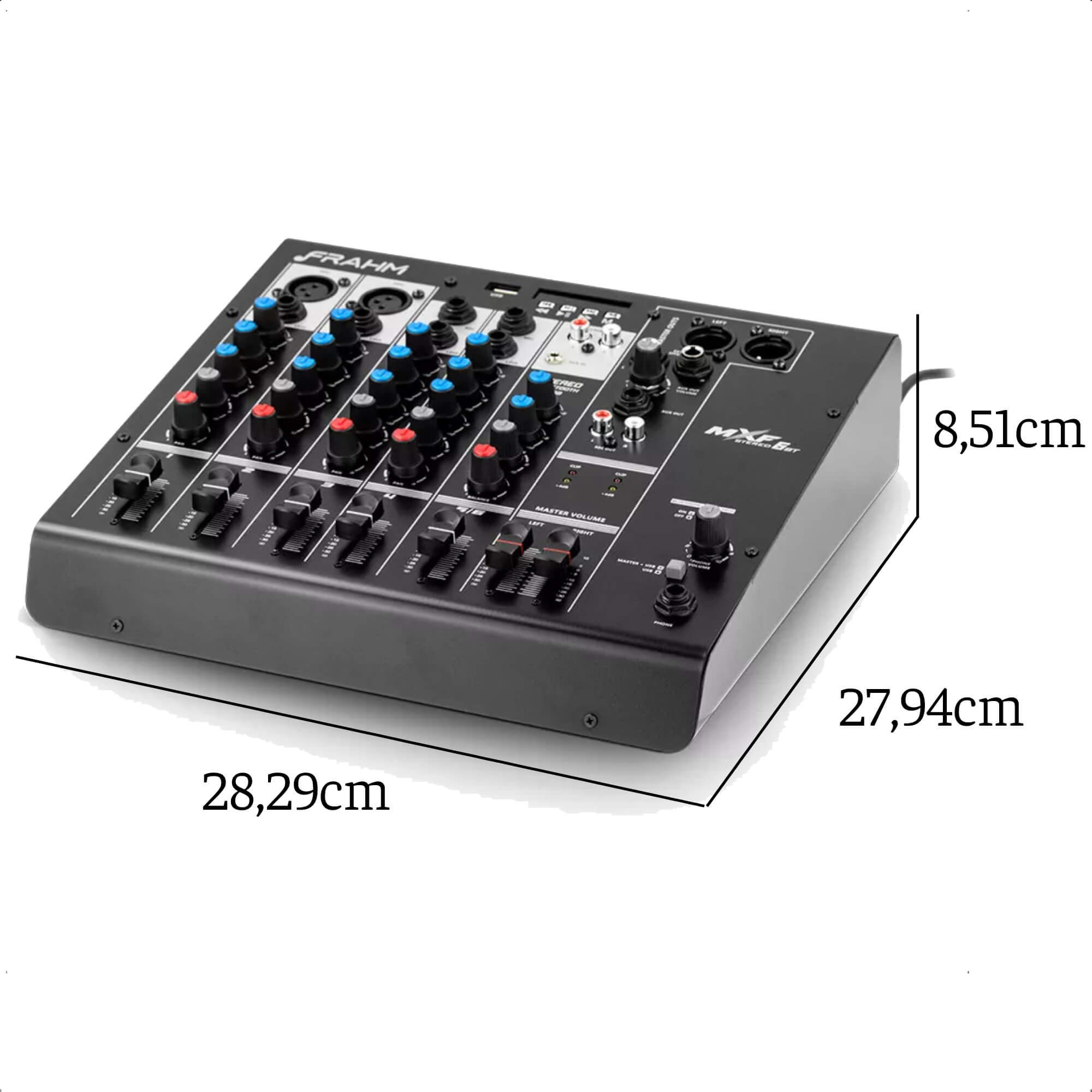 Mesa de Som Mixer Frahm 6 Canais Bluetooth, XLR, P10, RCA e P2 Função DJ Rec Out Mxf6 Bt - 31592