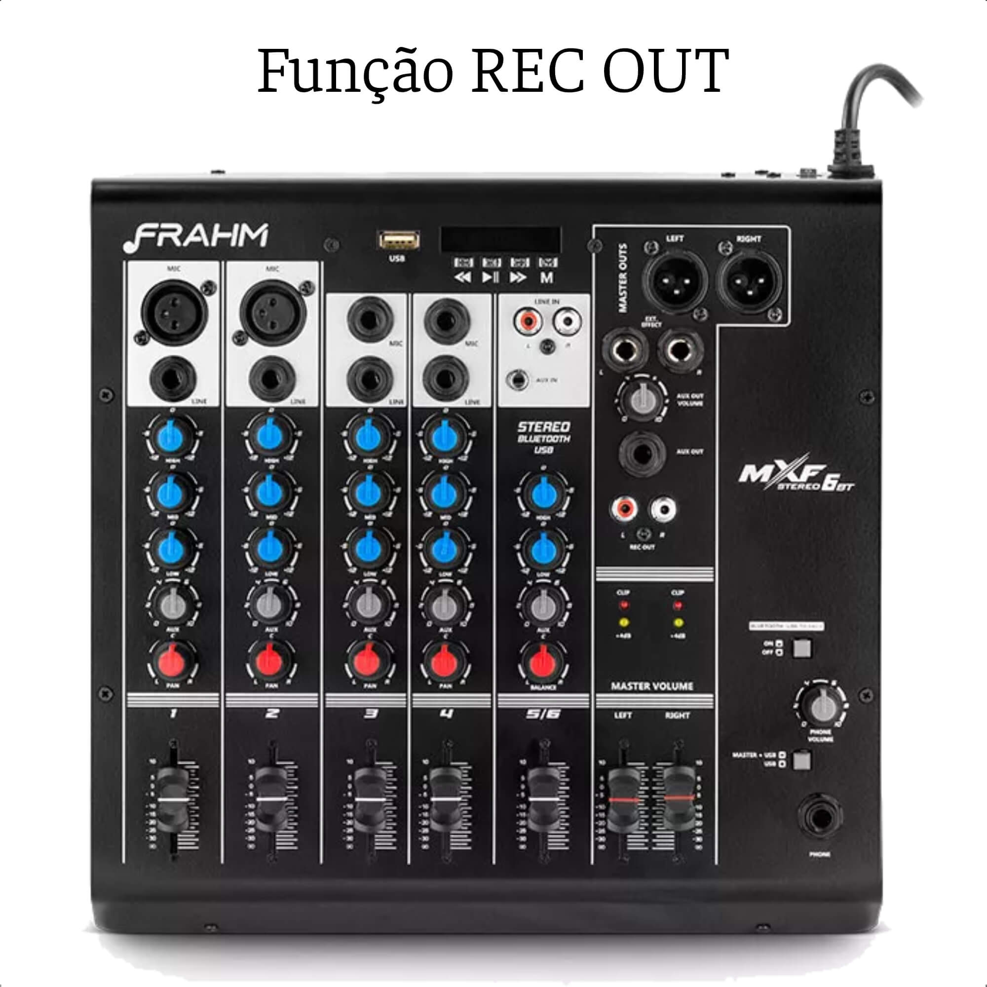 Mesa de Som Mixer Frahm 6 Canais Bluetooth, XLR, P10, RCA e P2 Função DJ Rec Out Mxf6 Bt - 31592