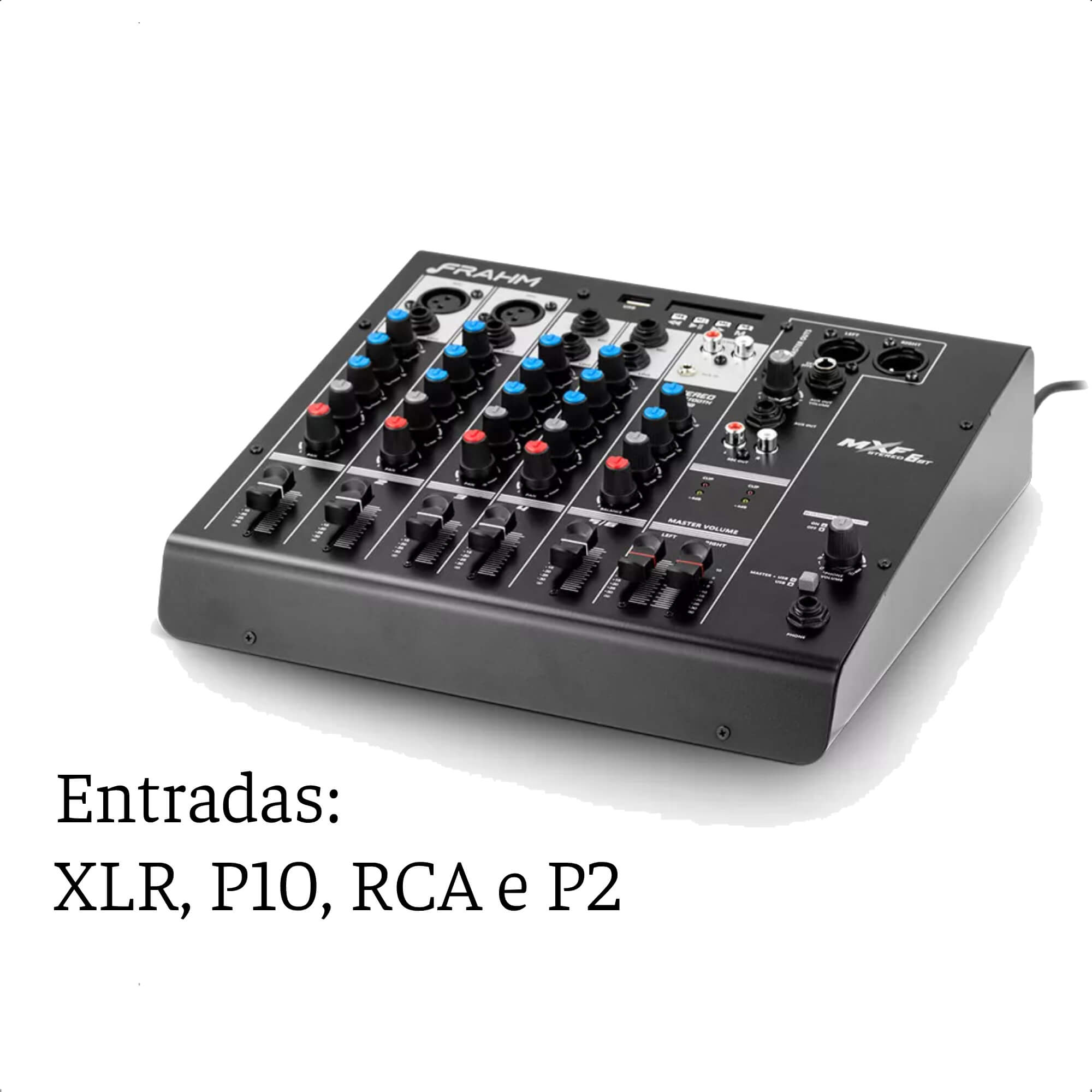 Mesa de Som Mixer Frahm 6 Canais Bluetooth, XLR, P10, RCA e P2 Função DJ Rec Out Mxf6 Bt - 31592