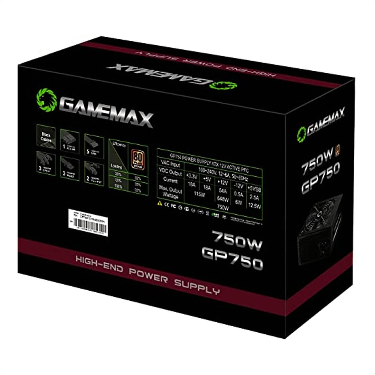 Fonte Gamer ATX 750W Preta 80 Plus Bronze 50-60Hz Auto Range 110-240V - Gamemax GP750