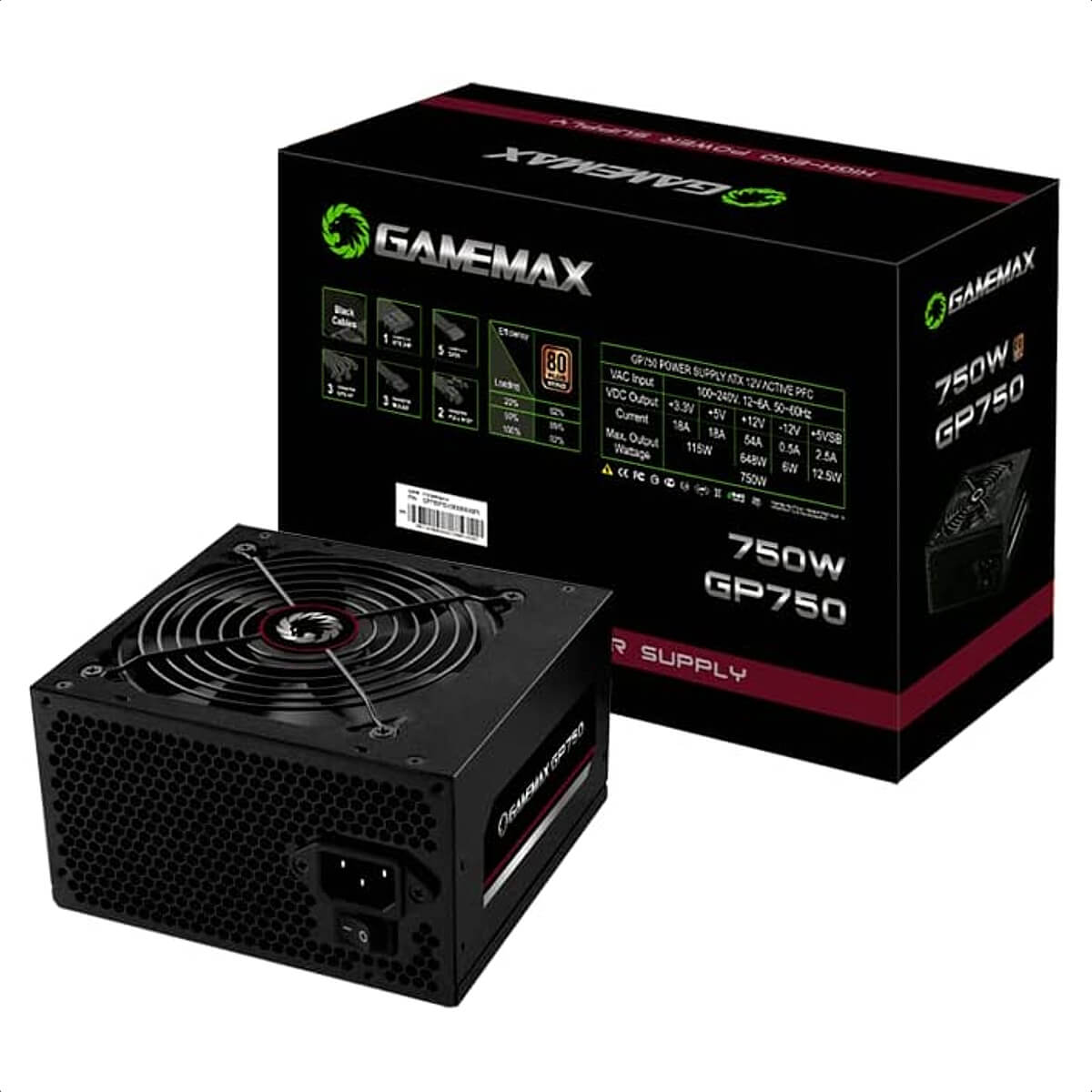 Fonte Gamer ATX 750W Preta 80 Plus Bronze 50-60Hz Auto Range 110-240V - Gamemax GP750