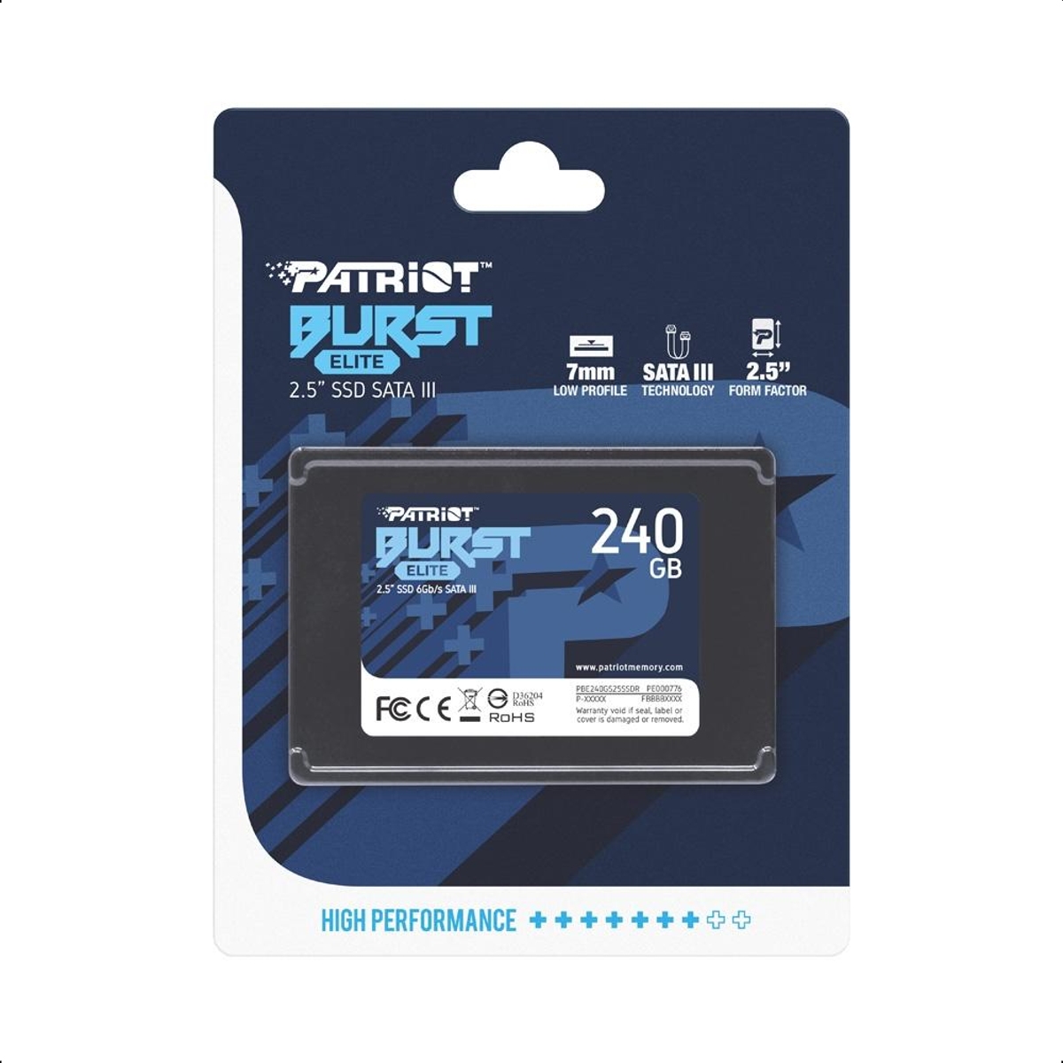 SSD 240GB Patriot Burst Elite 2.5" SATA III Leitura: 450MB/s Gravação: 320MB/s - PBE240GS25SSDR