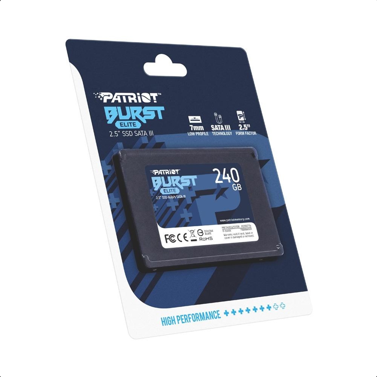 SSD 240GB Patriot Burst Elite 2.5" SATA III Leitura: 450MB/s Gravação: 320MB/s - PBE240GS25SSDR