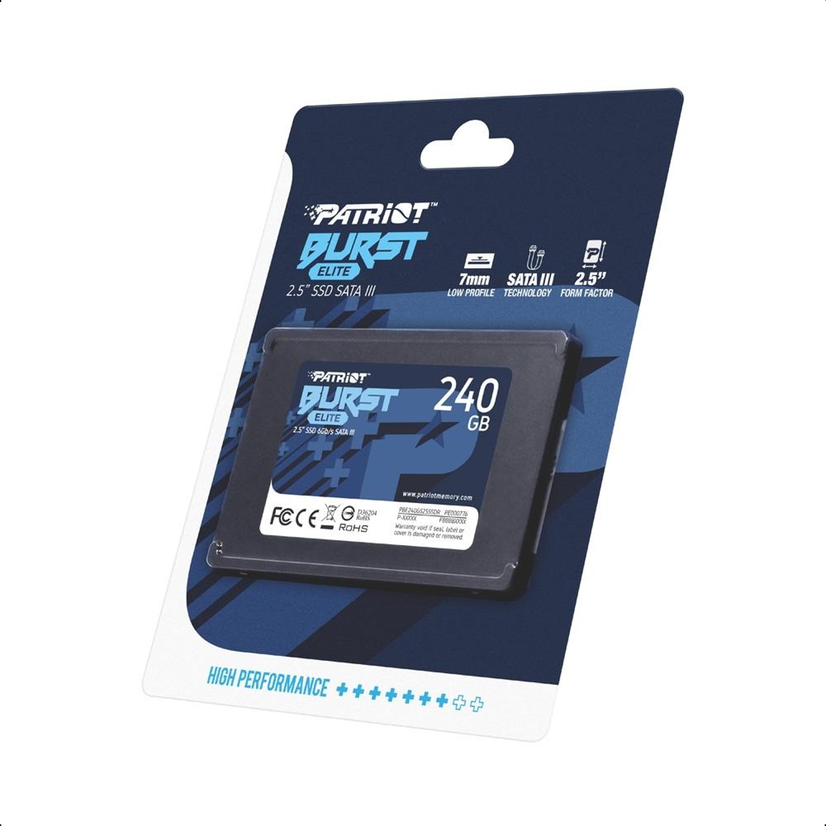 SSD 240GB Patriot Burst Elite 2.5" SATA III Leitura: 450MB/s Gravação: 320MB/s - PBE240GS25SSDR