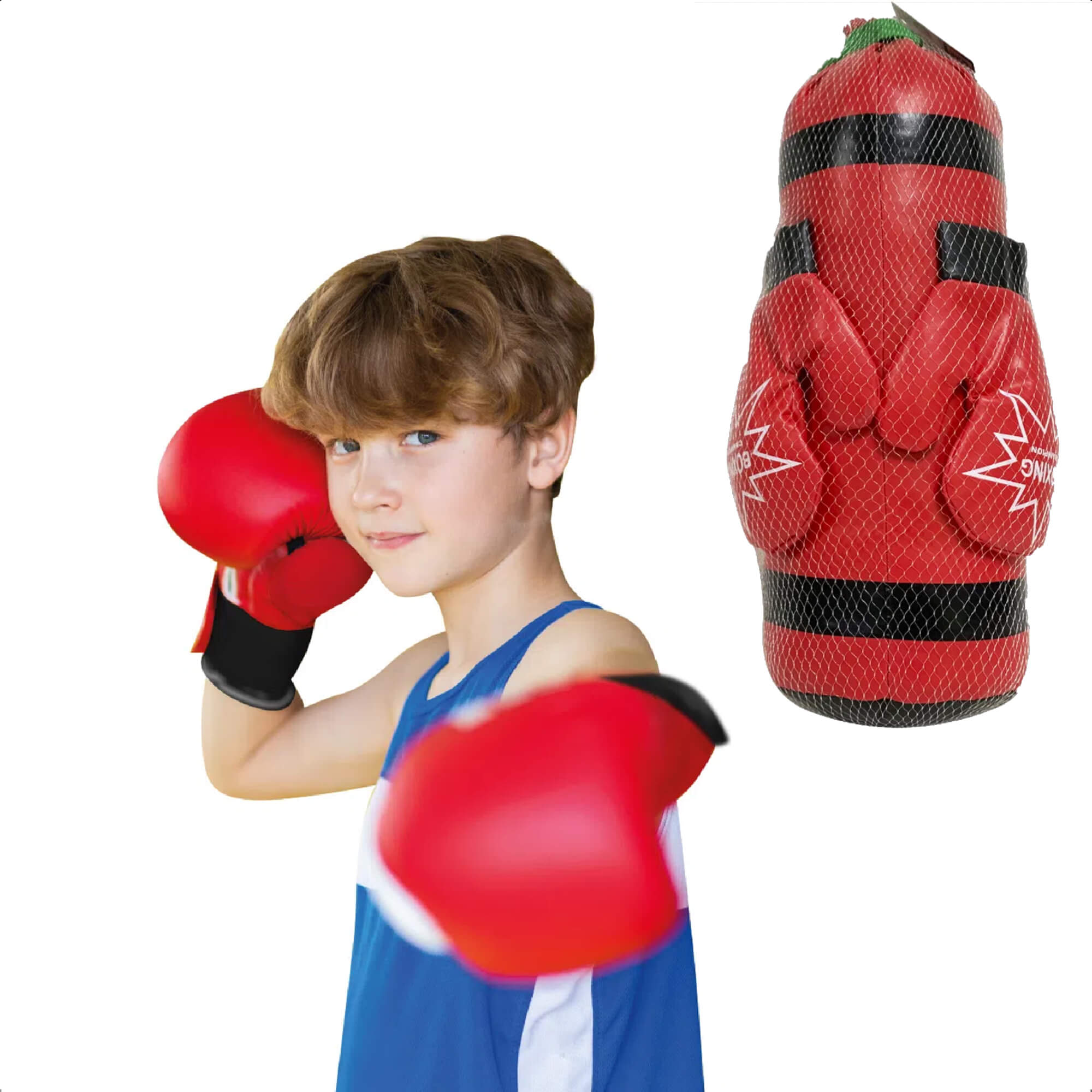 Kit Boxe Infantil Com Luvas Go Play Vermelha 14x44cm acima de 3 Anos Multikids - BR1208