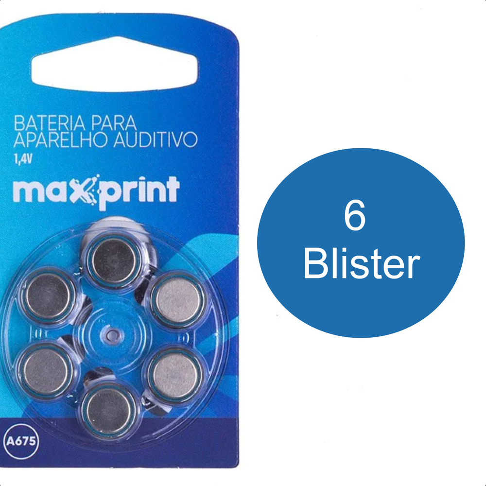 Bateria Para Aparelho Auditivo 1,4 Volts Blister Com 6 Maxprint - A675
