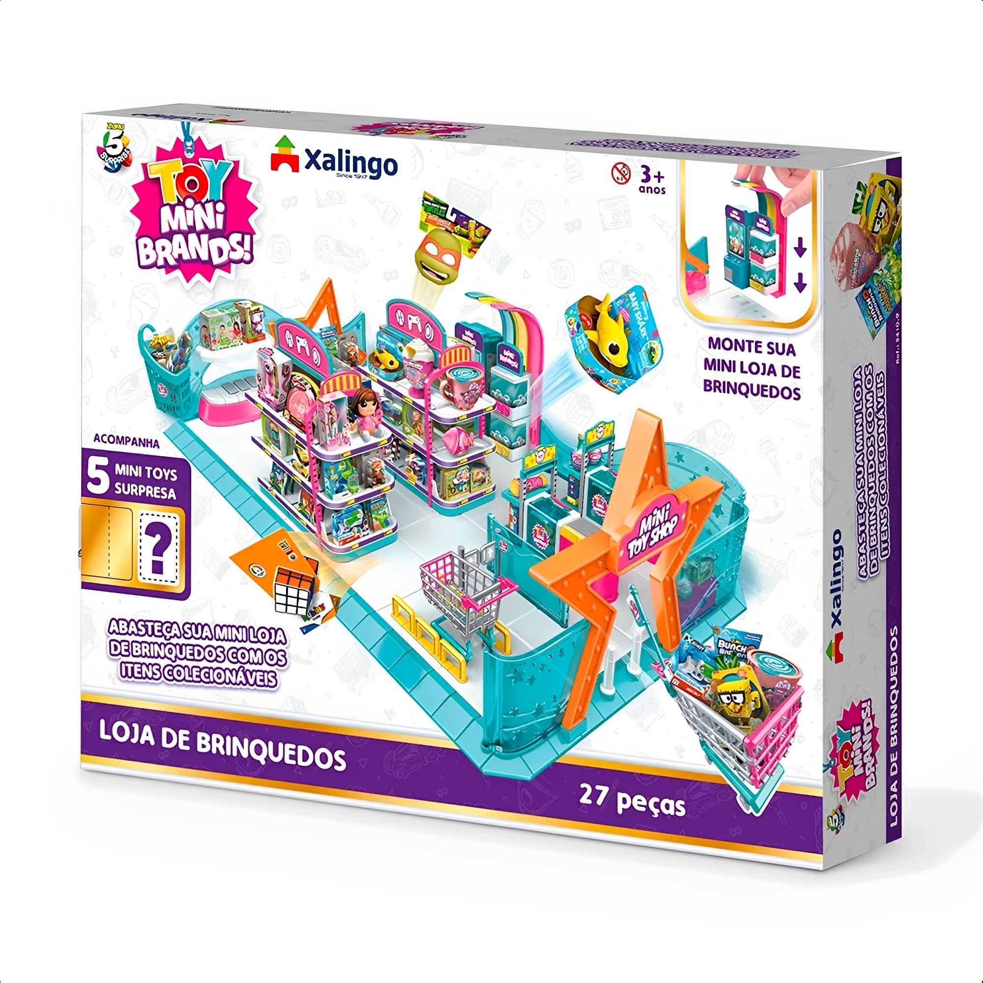 5 Surprise Toy Mini Brands Loja de Brinquedo Colecionável Infantil +3 Anos 27 Peças Faz de Conta Xalingo - 54109