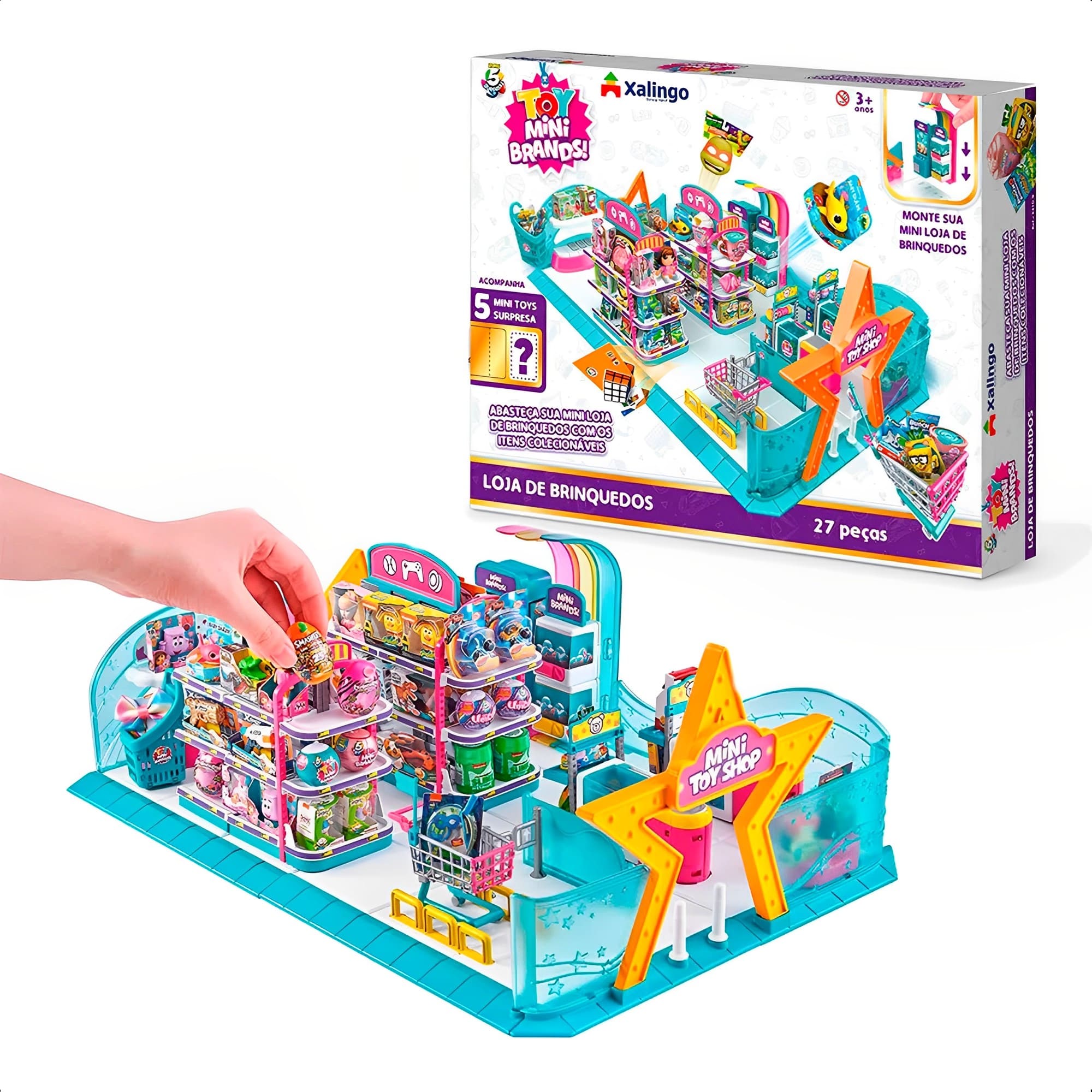 5 Surprise Toy Mini Brands Loja de Brinquedo Colecionável Infantil +3 Anos 27 Peças Faz de Conta Xalingo - 54109