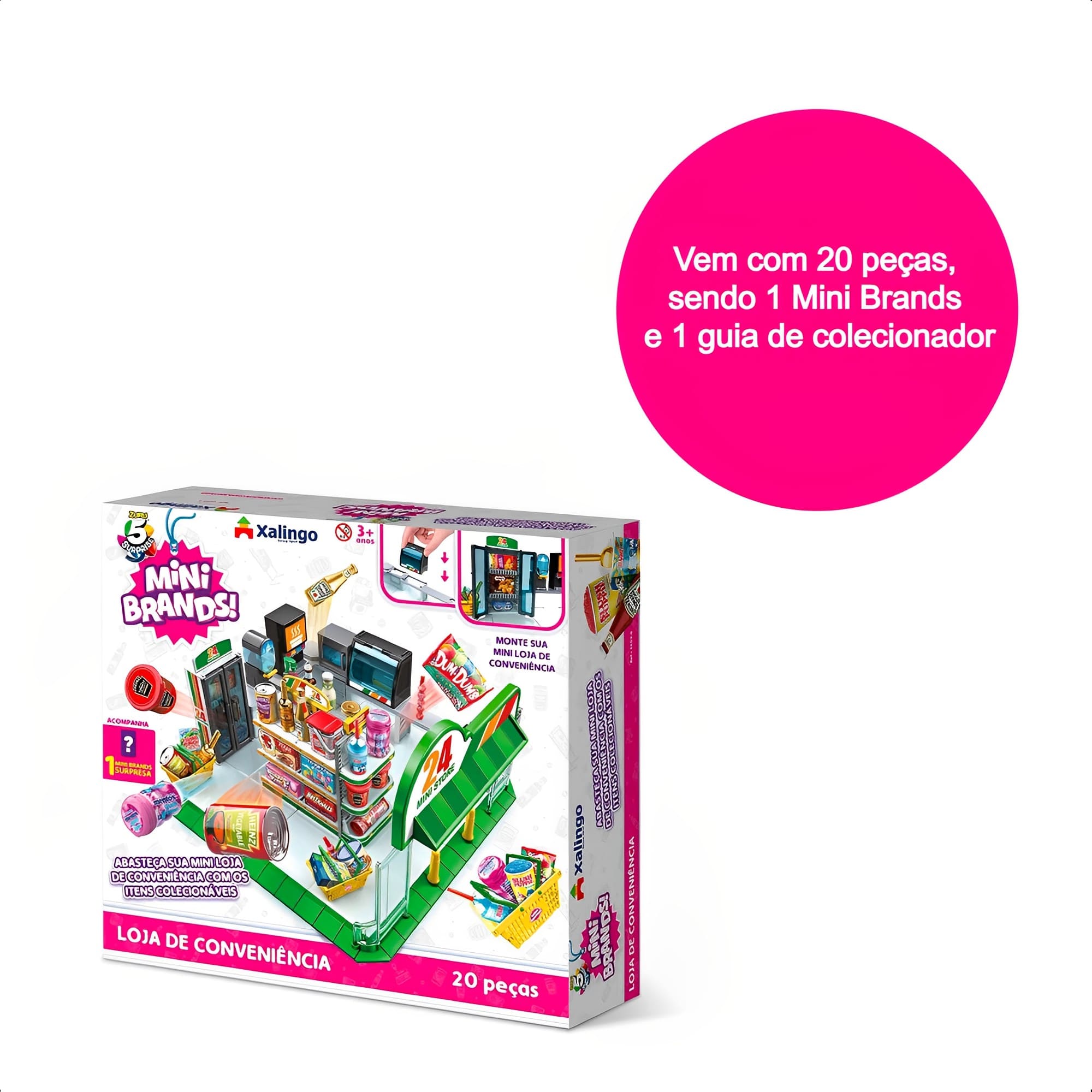 Brinquedo 5 Surprise Mini Brands Loja de Conveniência Infantil +3 Anos 20 Peças Faz de Conta Xalingo - 54098